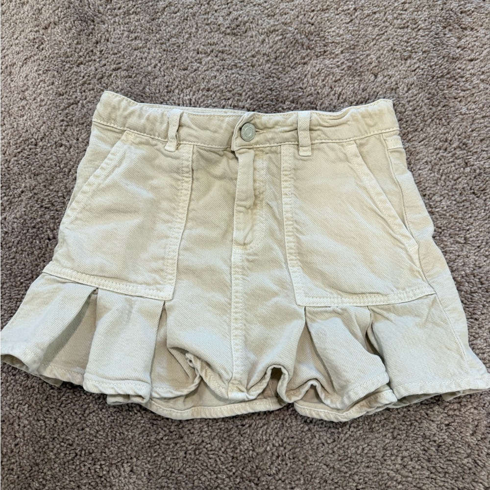 Girls Zara Cream denim cargo Skorts with Pleated Hem built in short size 9